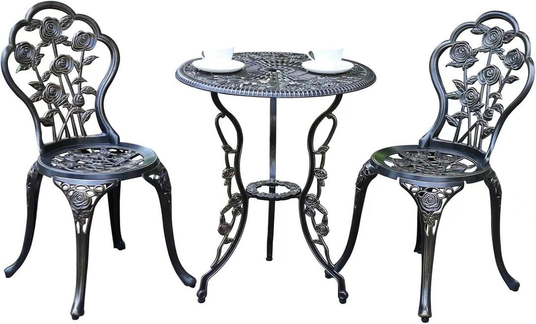 JARDIN DE CENTENNIAL Patio Bistro Set.Rust-Resistant Cast Aluminum Bistro Table Set with Umbrella Hole for Backyard (Rose Copper)
