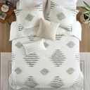 Ink+Ivy Comforter Set Chenille Tufted Geometric Comforter for Queen Size Bed, Down Alternative All Season Lightweight Queen Bedding & Shams, Shay, Full/Queen, Green/Ivory 3 Piece, King/Cal King