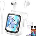 NE20 AI Translation Earbuds Real Time Wireless Bluetooth 6.0 AI Headphones LCD Touch Screen Support 148 Languages Translation Real Time Translator Earbuds Support Playing Music (White)