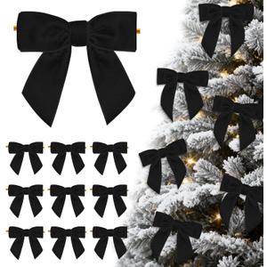 24 Pcs Black Small Velvet Bows Ornaments for Christmas Tree, Vintage Cute Velvet Bows Home Decor for Tree Mantle Wreath Gift Wrapping Crafts, 0.98 W/3.14 * 3.14 inch (Square)