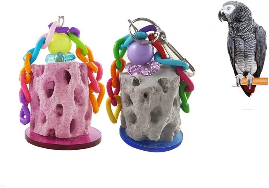 2 Pcs Parrot Chew Toys Natural Materials Bird Beak Calcium Stone, Hanging Chew Toy for Macaw, African Grey, Cockatiel and Other Medium to Large Birds