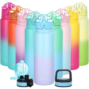 Oldley Insulated Water Bottle with Straw 20oz Stainless Steel Water Bottles with 3 lids Double-Wall Vacuum Thermal for Kids Adults School Sports, Blue-purple