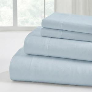 Modern Threads Soft Microfiber Solid Sheets - Luxurious Microfiber Bed Sheets - Includes Flat Sheet, Fitted Sheet with Deep Pockets, & Pillowcases Blue Mist Queen (11 Light Blue)