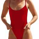 Women's Red Classic Sexy One Piece Swimsuit Bathing Suit Tummy Control High Cut Cheeky Coverage, SW07Red S