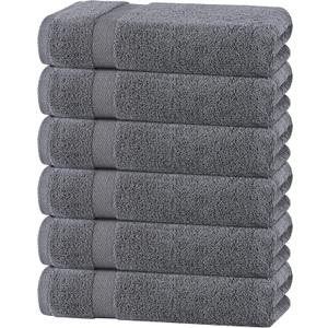 White Classic Wealuxe Grey Towels for Bathroom 6 Pack, Cotton Bath Towel Set for Hotel, Gym, Spa, Soft Extra Absorbent Quick Dry 24x50 Inch (Gray)