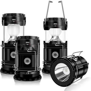 DIBMS 4-Pack Solar Camping Lantern, Collapsible LED Solar USB Rechargeable Lantern Flashlight Emergency Hanging Lights for Camping Hurricanes Power Outages Indoor Outdoor