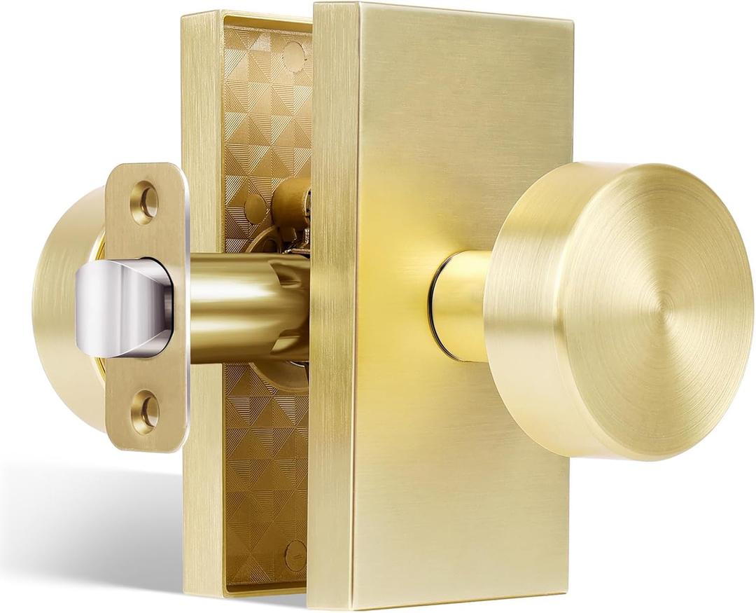 Gold Door Knob Interior,Passage Rectangle Modern Door Knobs, Satin Brass