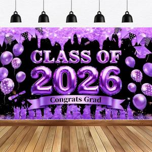 Graduation Decoration 2026 Banner Purple Black Congrats Class of 2026 Banner Large 2026 Graduation Backdrop for Indoor Outdoor 2026 Graduation Party Supplies 70.8x43.3 inch