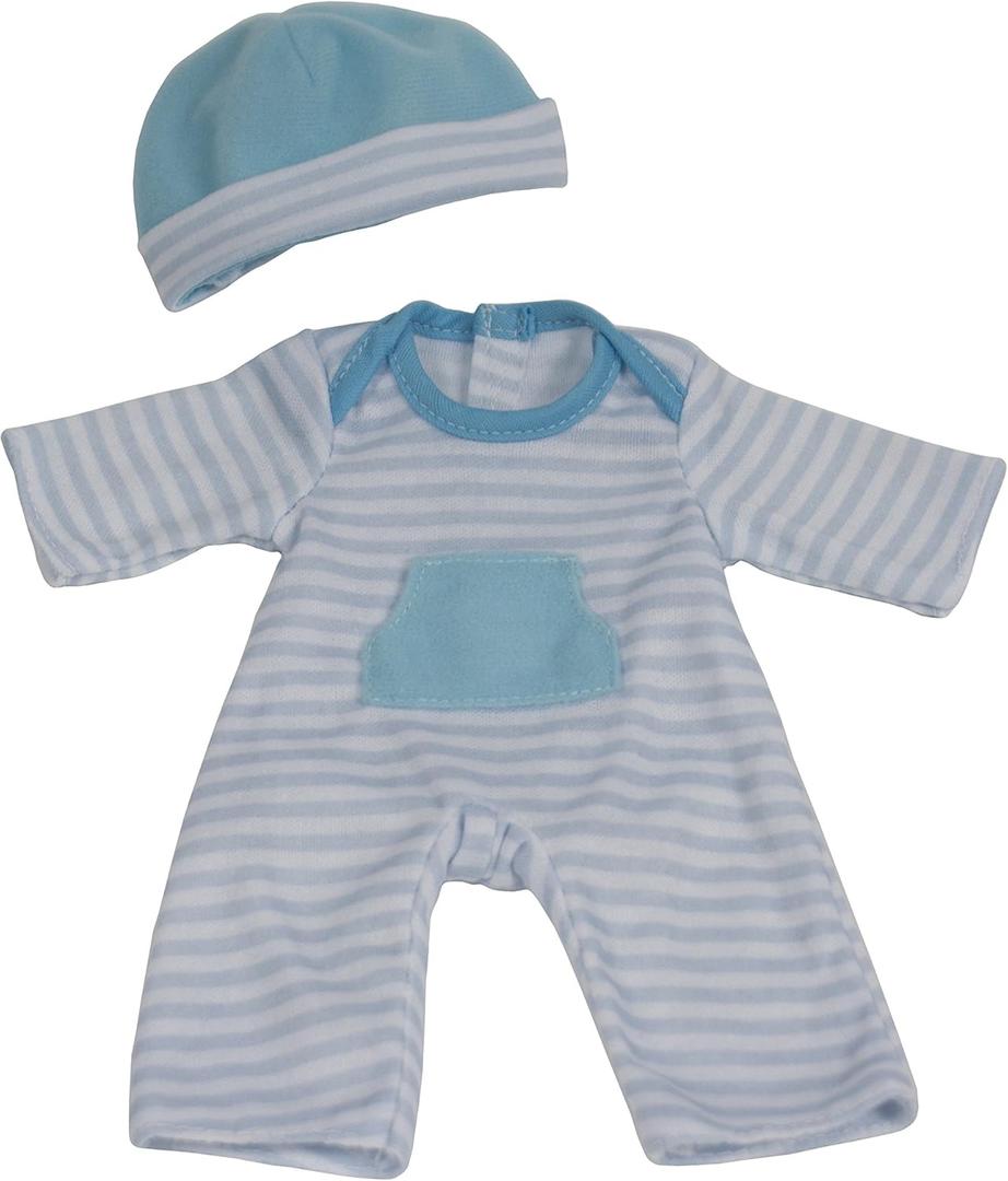 JC Toys | Berenguer Boutique | La Baby Doll Outfit | 2 Piece Blue Striped Onesie|Washable| Ages 2+ | Fits Dolls 14"- 18"