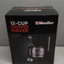 Mueller 12-Cup Drip Coffee Maker - Borosilicate Carafe, Auto-Off, Reusable Filter, Anti-Drip, Keep-Warm Function, Clear Water Level Window Coffee Machine, Kitchen Essentials & Accessories (Black)