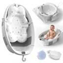 Collapsible Baby Bathtub - Large Baby Bath Tub with Thermometer | Bath Essential Baera para Bebe Easy Fold Baby Tub | Travel Infant Newborn Toddler Bathtub for Baby Girl Boy 0 to 36 Months (Grey)