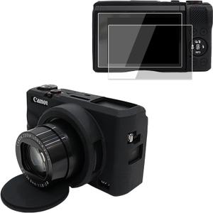 VOVMOEYA Camera Case for Canon Powershot G7 X Mark III with 2PCS Screen Protector,Full Pritection Soft G7X III Silicone Case Detachable Lens Cover Protective Cover for Canon G7XIII G7X3-Black