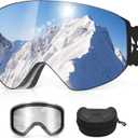 Snowalva Ski Goggles, OTG Over Glasses Snowboard Goggles with 2 UV400 Anti-Fog Detachable Magnet Lenses for Men&Women Adult (Ver.2 Silver(vlt 9%) + Clear (Vlt 83.5%))