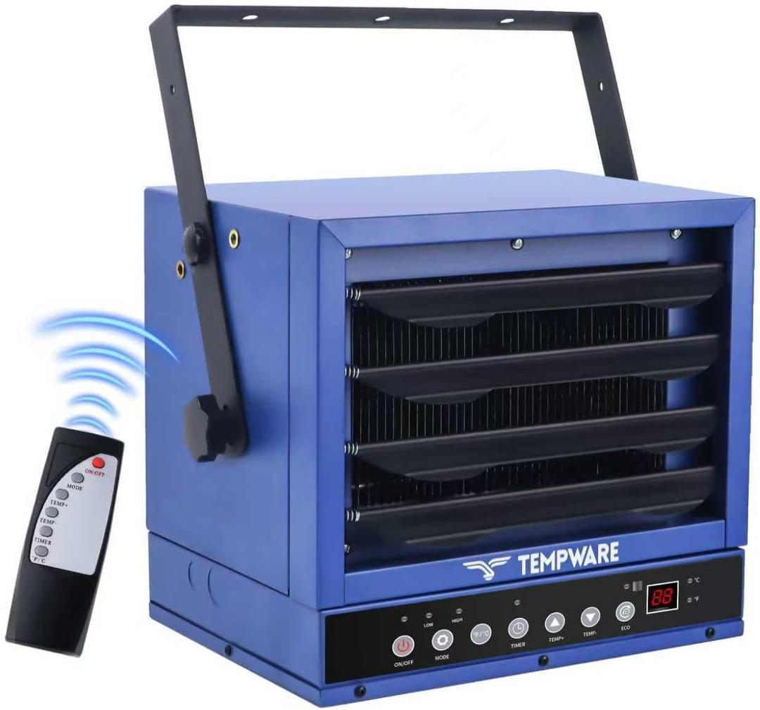 TEMPWARE 7500W Electric Garage Heater, 240V Hardwired Digital Ceiling Mount Fan-Forced Shop Heater with Full-Function Remote and 12-Hour Timer, Ideal for Workshop Warehouse