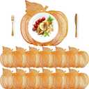 Sliner 12 Pack Thanksgiving Pumpkin Placemats 17 x 16 Inch Vinyl Metallic Pressed Fall Autumn Table Mat Decorations Farmhouse Harvest Pumpkins Round Placemats for Party Kitchen Dinning (Bronze)