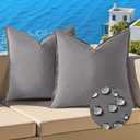 decorUhome Outdoor Waterproof Faux Linen Throw Pillow Covers 18x18 Inch Set of 2 Decorative Natural Farmhouse Pillow Cases with Flange Edges for Summer Couch Garden Patio Balcony Porch, Light Grey