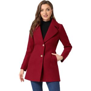 Allegra K Women's Elegant Overcoat Notched Shawl Collar Single Breasted Outerwear Winter Long Coat (Large, Red)