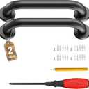 12" Stair Handrail, Wall-Mounted Safety Grab Bar for Indoor & Outdoor Steps, Rustic Pipe Design, Black ((2 Sets))
