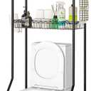 Over The Toilet Storage, 3-Tier Over Toilet Bathroom Organizer with Adjustable Shelves and Basket-Shelf, Space Saver Metal Toilet Shelf with Hooks, Roll-Holder and Hanging Bag (Black)