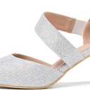 Women's Pointed Toe Kitten Heel Pumps, Elastic Strap Dress Shoes, Slip On Professional Office Wear (Silver, M)