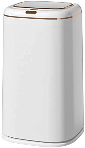 Sooyee 40L Automatic Trash Can with Lid,10.5 Gallon Smart Motion Sensor Trash Can for Bedroom, Bathroom, Kitchen, Office,White+Gold Border Trash Bin,3 Opening Modes