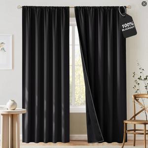 NICETOWN 100% Black Out Curtains 84 inch Long for Living Room, Rod Pocket Blackout Window Treatment Thermal Curtains & Drapes for Bedroom, W52 x L84, 2 Panels