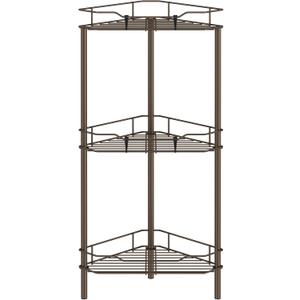 HuggieGems 3 Tier Floor Standing Corner Shower Caddy Organizer Shelf with Hooks, Bathroom Shelves Stand Rack, Bronze