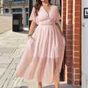 EYWOL Plus Size Pink Wedding Guest Dress: Long Light Pink Dress - Cocktail Dresses for Women Wedding Guest - Plus Size Summer Cocktail Dresses for Curvy Women (Pink, XL)