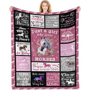 PIUFAM Horse Blanket Gifts for Girls Women, Horse Decor Stuff for Girl, Just A Girl Who Loves Horses, Best Gifts for Horses Lovers on Christmas Birthday 40x50 in