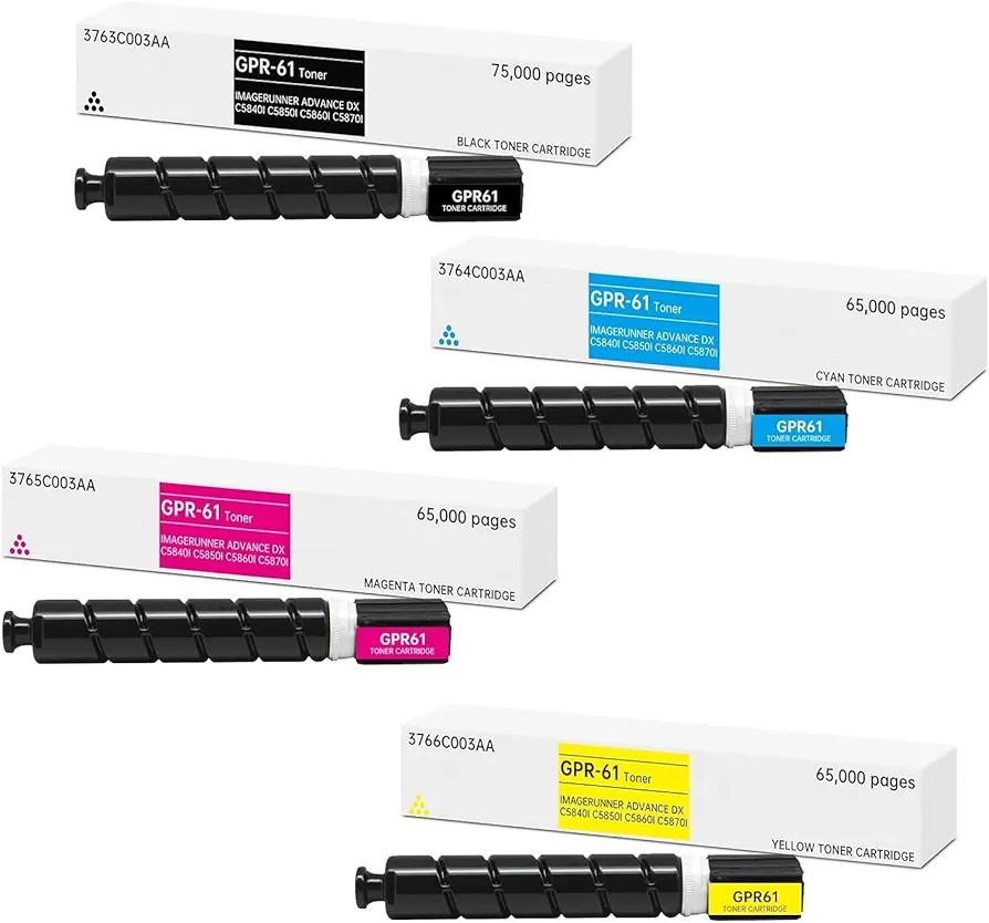 GPR61 Toner Cartridge Black Cyan Magenta Yellow 4 Pack, GPR-61 3763C003AA 3764C003AA 3765C003AA 3766C003AA Compatible with Canon ImageRUNNER Advance DX C5840i C5850i C5860i C5870i Printers