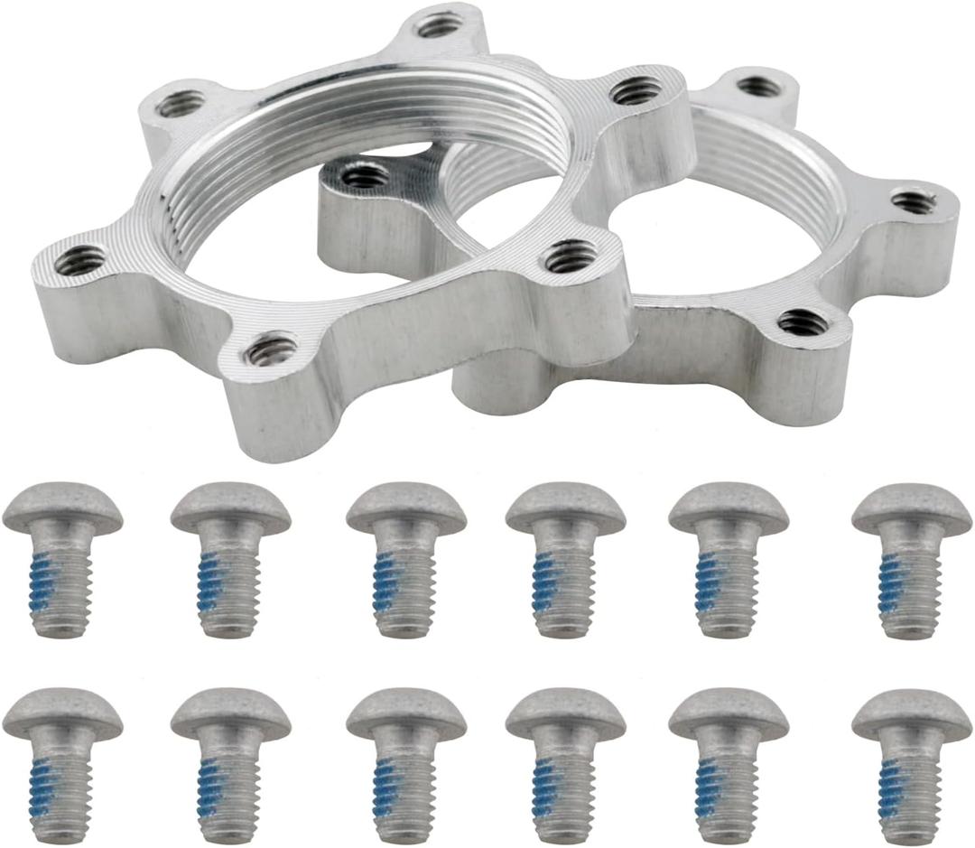 2PCS Silver Aluminum Alloy 6 Bolt Flange Adapter with Screws Disc Brake Conversion 48mm Mountain Bike Threaded Hub Base Accessories