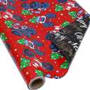 AUCLAY Reversible Christmas Wrapping Paper Roll for Kids Men Women Baby - Red Monster Truck & Santa, Merry Christmas Lettering with Stars in Black - Holiday Gift Wrap Paper, 17.7 Inch X 33 Feet