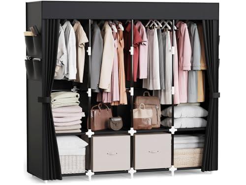 Mavivegue Clothes Organizer with 4 Hanging Rods, Portable Closet Wardrobe, Non-Woven Fabric Cover, Large Capacity Storage for Bedroom and Living Room,Black, 67" W x 17" D x 67" H