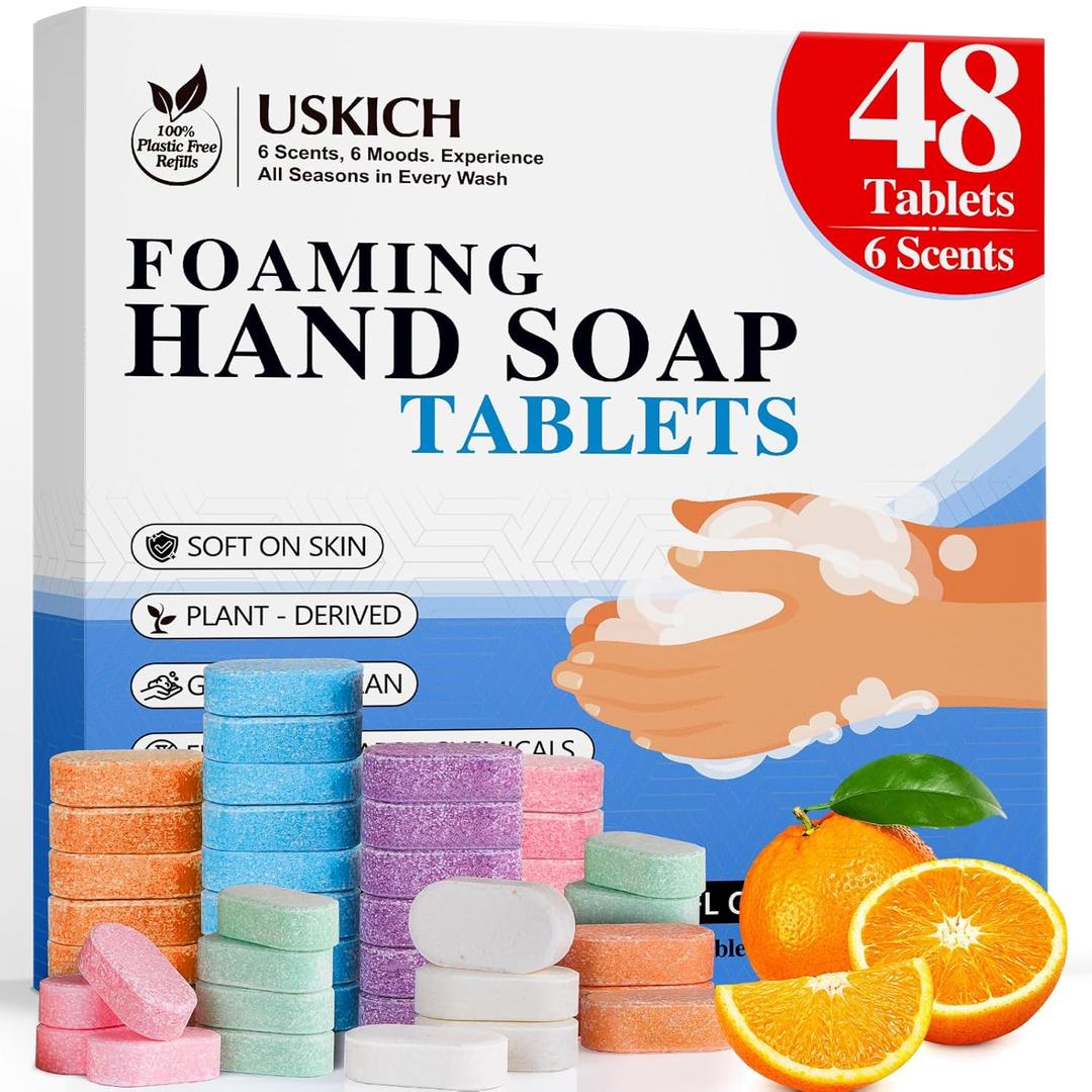 USKICH 48 Pack Foaming Hand Soap Tablet - Eco Friendly Cleaning Products,Variety Scents Refills Soap Tablets (48x8 Fl oz bottles)