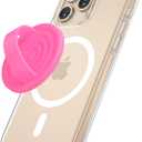 Magnetic Phone Grip Holder Compatible with MagSafe, Ultra Thin Silicone Finger Loop Ring Magnetic Grips for Back of Phone for iPhone Pro Max/Plus/16/15/14/13/12 Series, Neon Pink+Sparkle