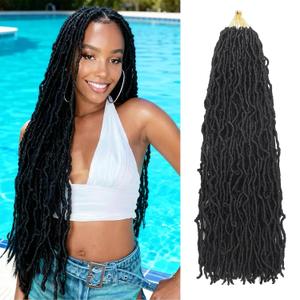 Faux Locs Crochet Hair 7 Packs Soft Locs Crochet Hair Pre Looped Goddess Locs Dreadlocs Synthetic Hair For Black Women (1BBlack#, 24 Inch (Pack of 7))