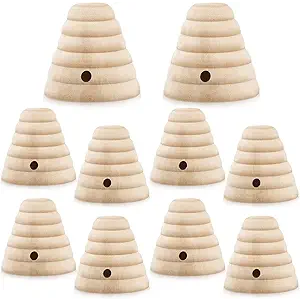 GlikCeil 8 Pcs Wood Bee Hive Decor Unfinished Wood Threaded Honeycomb Farmhouse Tiered Tray Decor Mini Beehive Model Bee Garden Decors for DIY Table Shelf Sitter Party Craft, 1.8 x 1.9 Inch (Classic)
