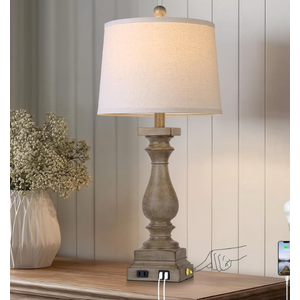 MOUVOVO 28" Tall Farmhouse Table Lamp with USB C+A Ports and AC Outlet, 3 Way Touch Control Rustic Bedside Lamp for Bedroom, Blue Vintage Nightstand Lamp for Living Room Office