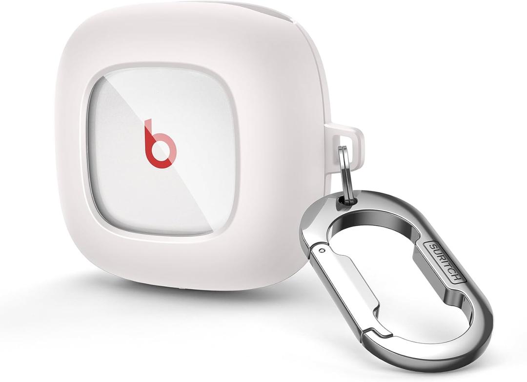 SURITCH for Beats Fit Pro Case Cover Protector, Shock-Absorbing Protective TPU Shell for Beats Fit Pro Charging Case 2021 Earbuds Secure Locking System with Anti-Lost Keychain, White