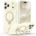 360 Spin Silicone Stand (Pro-Version) for iPhone 17 Pro Max Case: Cute Wavy [Full Camera Protection] (Fit for MagSafe) Shockproof Women Girl Phone Case for iPhone 17 Pro Max 6.9", Antique White