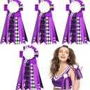 Norme 4 Pcs Mini Homecoming Decoration - 5.9" 2025 Homecoming Mum Flower & Ribbon Hand Accessories Set for Back to School Party Events Favors Supplies(Purple)
