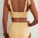 Herseas Women's Tie Shoulder Bikini Sets 2 Piece Striped Swimsuits High Waisted Bathing Suits (Yellow, M)
