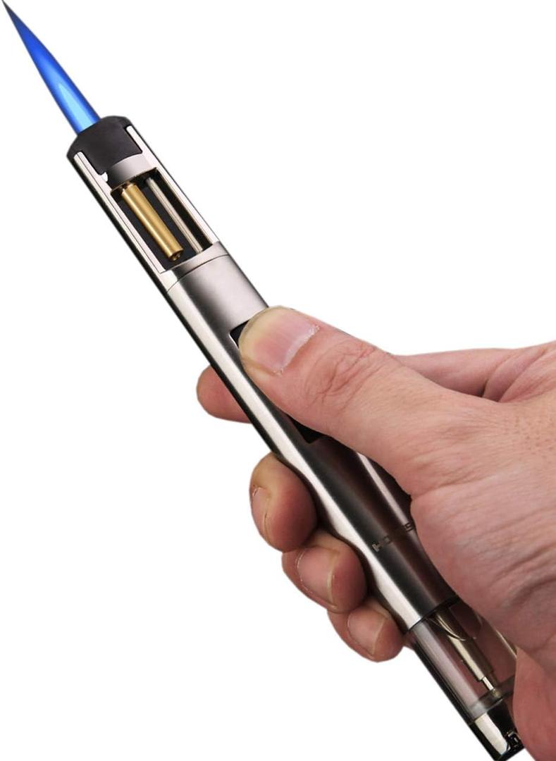 Butane Torch Kitchen BBQ Lighter Long Refillable Windproof Stainless Steel Lighters with Jet Flame (Without Fuel)