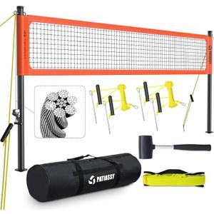 Professional Volleyball Net for Backyard with Adjustable Aluminum Poles and Steel Wire Rope Heavy Duty Outdoor Portable Volleyball Set with Anti-Sag Winch System and 2 Inch Boundary Line (Orange)