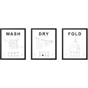 Poster Master 3-Piece Wash Dry Fold Print - Laundry Poster - Line Drawing Art - Black & White Design - Symbols & Guide Art - Minimal Laundry Room Decor - 8x10 UNFRAMED Wall Art (Style-04)