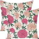 Vintage Floral Throw Pillow Covers 18x18 Inch Pink Flower Antique Rose Outdoor Summer Spring Decorations Decorative Throw Pillows Cases Set of 2 for Home Living Room Couch Decor