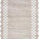 Small Area Rug 2x3 Modern Checkered Entry Rug Solid Color Scalloped Kitchen Rugs Washable Bedroom Doormat Non Slip Stain Resistant Bordered Throw Carpet for Living Room Nursery Laundry, Fog