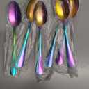 Rainbow Dinner Spoons, Kyraton 6 Pieces 7.5" Stainless Steel Table Spoon With Titanium Colorful Plating, Rainbow Soup Spoons, Dessert Spoons Sliverware Dishwasher Safe, Set of 6