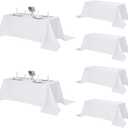 Fokitut 6 Pack Rectangle Tablecloth, 90x132 Inch, Stain Resistant and Wrinkle Polyester Table Cloth, Fabric Table Cover for Kitchen Dining, Wedding, Party, Holiday Dinner-White