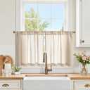 jinchan Kitchen Curtains Linen Tier Curtains 24 Inch Farmhouse Cafe Drapes for Small Window Flax Country Rustic Rod Pocket Bathroom Laundry Room RV Light Filtering 2 Panels Crude